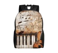 kkvhhyuo Sac à dos d'école, léger et décontracté pour les amoureux de la rose rouge et du vin pour garçons, filles, adolescents et adultes, Notes de musique pour piano et violon, One Size, Sac à dos