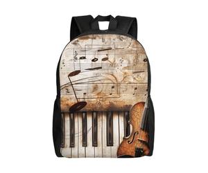 kkvhhyuo Sac à dos d'école, léger et décontracté pour les amoureux de la rose rouge et du vin pour garçons, filles, adolescents et adultes, Notes de musique pour piano et violon, One Size, Sac à dos