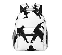 kkvhhyuo Sac à dos décontracté avec imprimé feuilles tropicales - Sac à dos léger pour ordinateur portable - Pour homme et femme - Sac à dos d'école pour garçons et filles, Silhouettes d'arts martiaux
