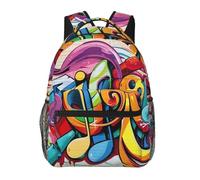 kkvhhyuo Sac à dos décontracté avec imprimé paons, sac à dos léger, sac de voyage décontracté pour homme et femme, sac d'école, pour garçons et filles, Style graffiti musical, One Size, Sac à dos