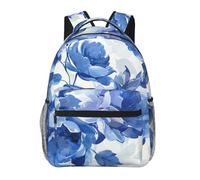kkvhhyuo Sac à dos décontracté avec imprimé village de Noël - Sac à dos léger pour ordinateur portable - Pour homme et femme - Sac à dos d'école pour garçons et filles, Roses bleues à motif floral