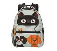 kkvhhyuo Sac à dos décontracté avec imprimé village de Noël - Sac à dos léger pour ordinateur portable - Pour homme et femme - Sac à dos d'école pour garçons et filles, Chat et chien de dessin animé