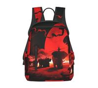 kkvhhyuo Sac à dos décontracté, sac à dos léger avec imprimé dragon volant, coucher de soleil sur la mer, sac à dos d'université, sac à dos d'école pour garçons et filles, Éléphants rouges pleine lune