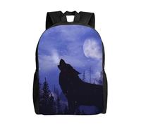 kkvhhyuo Sac à dos léger avec imprimé fleurs sauvages, sac à dos décontracté pour ordinateur portable, sac à dos d'école, sac à livres pour voyage, école, randonnée, marche, Loup en pleine lune nuit