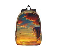 kkvhhyuo Sac à dos léger en toile avec impression montgolfière et coucher de soleil - Sac à dos d'école, de voyage pour ordinateur portable - Pour le travail, le sport, les voyages, Noir , S, Sac à