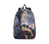 kkvhhyuo Sac à dos léger en toile avec impression train à vapeur et nuages - Sac à dos d'école, de voyage pour ordinateur portable - Pour le travail, le sport, les voyages, Noir , M, Sac à dos