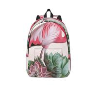 kkvhhyuo Sac à dos léger en toile avec imprimé flamants roses et plantes succulentes, sac à dos d'école, sac à dos de voyage pour ordinateur portable pour homme et femme, pour le travail, le sport