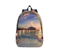 kkvhhyuo Sac à dos léger en toile imprimée coucher de soleil sur le pont de plage, sac à dos d'école, sac à dos de voyage, sac à dos pour ordinateur portable pour homme et femme, pour le travail, le