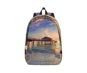 kkvhhyuo Sac à dos léger en toile imprimée coucher de soleil sur le pont de plage, sac à dos d'école, sac à dos de voyage, sac à dos pour ordinateur portable pour homme et femme, pour le travail, le