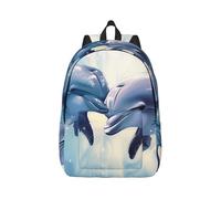 kkvhhyuo Sac à dos léger en toile imprimée Dolphins in Love - Sac à dos d'école, de voyage pour ordinateur portable - Pour homme et femme - Pour le travail, le sport, les voyages en avion, Noir , M