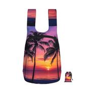 kkvhhyuo Sac à dos pliable de 16 L, imprimé paons, sac de voyage léger avec fermeture éclair, sac de voyage pour randonnée, shopping, gym, trajet, Silhouette de palmiers au coucher du soleil, One Size