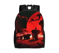 kkvhhyuo Sac à dos rustique léger en bois imprimé fer à cheval pour ordinateur portable, sac à dos décontracté pour l'école, l'école, la randonnée, la marche, Éléphants rouges pleine lune, One Size