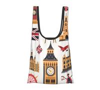 kkvhhyuo Sac à provisions réutilisable avec imprimé symboles de l'Angleterre - Sacs d'épicerie pliables dans une pochette de rangement portable pour le shopping quotidien, les courses, les voyages