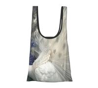kkvhhyuo Sac à provisions réutilisable avec motif paon blanc - Sacs d'épicerie pliables dans une pochette de rangement portable pour le shopping quotidien, les courses, le voyage