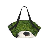 kkvhhyuo Sac de camping pliable avec motif feuilles tropicales et oiseaux avec coussinet convertible pour la plage, les pique-niques, la randonnée et les festivals., Ballon de football sur herbe., One