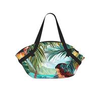 kkvhhyuo Sac de camping pliable avec motif feuilles tropicales et oiseaux avec coussinet convertible pour la plage, les pique-niques, la randonnée et les festivals., Art hawaïen d'été, One Size, Sac à