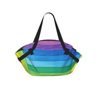 kkvhhyuo Sac de camping pliable avec motif lunettes et moustaches Corgi avec coussinet convertible pour la plage, les pique-niques, la randonnée et les festivals., Rayures arc-en-ciel colorées., One