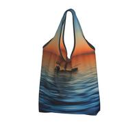 kkvhhyuo Sac de courses pliable, réutilisable, lavable, léger | Sac fourre-tout de grande capacité imprimé de bateau à voile de plage coucher de soleil pour le stockage de voyage de