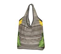 kkvhhyuo Sac de courses pliable, réutilisable, lavable, léger | Sac fourre-tout de grande capacité imprimé tournesols en bois pour rangement de voyage de supermarché