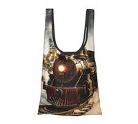 kkvhhyuo Sac de courses réutilisable avec impression train et chemin de fer, sacs d'épicerie pliables dans une pochette, sacs de rangement portables pour le shopping quotidien, les courses, le
