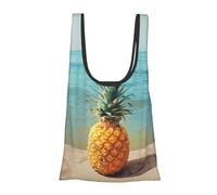 kkvhhyuo Sac de courses réutilisable avec imprimé ananas par la mer, sacs d'épicerie pliables dans une pochette, sacs de rangement portables pour le shopping quotidien, les courses, le rangement de