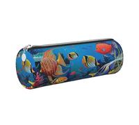 kkvhhyuo The Underwater World - Trousse à crayons cylindrique en cuir avec imprimé poissons tropicaux dorés, fermeture éclair pour garçons, filles, adolescents, étudiants, écoles, Argenté., One Size