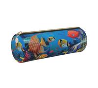 kkvhhyuo The Underwater World - Trousse à crayons cylindrique en cuir avec imprimé poissons tropicaux dorés, fermeture éclair pour garçons, filles, adolescents, étudiants, écoles, doré, One Size