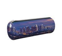 kkvhhyuo Trousse à crayons cylindrique en cuir avec imprimé horizon de Los Angeles avec fermeture éclair dorée pour garçons, filles, adolescents, étudiants, écoles, Argenté., One Size, Organiseur de