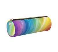 kkvhhyuo Trousse à crayons cylindrique en cuir avec motif rayures colorées et arc-en-ciel avec fermeture éclair dorée pour garçons, filles, adolescents, étudiants, écoles, doré, One Size, Organiseur