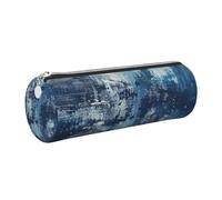 kkvhhyuo Trousse à crayons cylindrique en cuir imprimé bleu abstrait avec fermeture éclair dorée pour garçons, filles, adolescents, étudiants, écoles, Argenté., One Size, Organiseur de sac