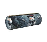 kkvhhyuo Trousse à crayons cylindrique en cuir imprimé bonhomme de neige avec fermeture éclair dorée pour garçons, filles, adolescents, étudiants, école, doré, One Size, Organiseur de sac