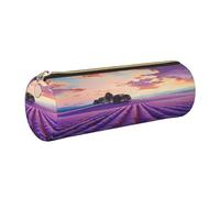 kkvhhyuo Trousse à crayons cylindrique en cuir imprimé champs de lavande avec fermeture éclair dorée pour garçons, filles, adolescents, étudiants, école, doré, One Size, Organiseur de sac