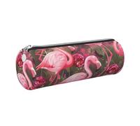 kkvhhyuo Trousse à crayons cylindrique en cuir imprimé flamants roses avec fermeture éclair dorée pour garçons, filles, adolescents, étudiants, écoles, Argenté., One Size, Organiseur de sac