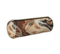 kkvhhyuo Trousse à crayons cylindrique en cuir imprimé marbré marron avec fermeture éclair dorée pour garçons, filles, adolescents, étudiants, écoles, doré, One Size, Organiseur de sac