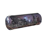 kkvhhyuo Trousse à crayons cylindrique en cuir imprimé nuit de New York avec fermeture éclair dorée pour garçons, filles, adolescents, étudiants, écoles, Argenté., One Size, Organiseur de sac