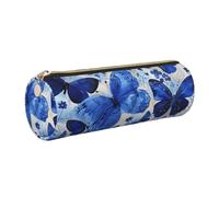 kkvhhyuo Trousse à crayons cylindrique en cuir imprimé papillons bleus avec fermeture éclair dorée pour garçons, filles, adolescents, étudiants, écoles, doré, One Size, Organiseur de sac