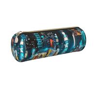 kkvhhyuo Trousse à crayons cylindrique en cuir imprimé peintures de New York avec fermeture éclair dorée pour garçons, filles, adolescents, étudiants, écoles, doré, One Size, Organiseur de sac