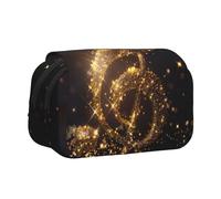 kkvhhyuo Trousse à crayons de grande capacité avec double fermeture éclair pour étudiants, bureau, voyage, Note de musique dorée avec étoile brillante tombée, One Size, Organiseur de sac