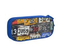 kkvhhyuo Trousse à crayons de grande capacité avec impression plaque d'immatriculation, trousse à crayons, trousse de maquillage portable pour garçons et filles, noir, bleu, One Size, Organiseur de