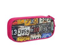 kkvhhyuo Trousse à crayons de grande capacité avec impression plaque d'immatriculation, trousse à crayons, trousse de maquillage portable pour garçons et filles, noir, rose, One Size, Organiseur de