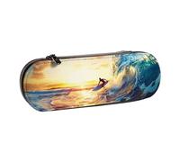 kkvhhyuo Trousse à crayons en cuir avec fermeture éclair - Jolie pochette esthétique portable de grande capacité - Pour l'école, le bureau, les voyages, Coucher de soleil, mer, surf, paysage marin