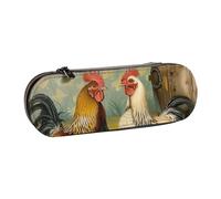 kkvhhyuo Trousse à crayons en cuir avec fermeture éclair - Pochette esthétique portable de grande capacité - Pour l'école, le bureau, les voyages, Imprimé poulet et coq, One Size, Organiseur de sac