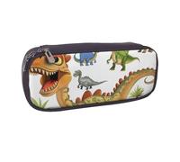 kkvhhyuo Trousse à crayons en cuir avec impression d'images de dinosaures de dessin animé - Grande capacité - Trousse à crayons multifonction pour l'école, les étudiants, les filles, les garçons, les