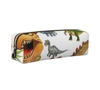 kkvhhyuo Trousse à crayons en cuir avec impression d'images de dinosaures de dessin animé - Trousse à crayons fine avec fermeture éclair dorée - Taille de poche pour étudiant, bureau, collège, doré