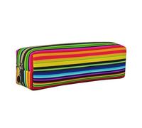 kkvhhyuo Trousse à crayons en cuir avec imprimé à rayures mexicaines colorées - Trousse à crayons fine avec fermeture éclair dorée - Taille de poche pour étudiant, bureau, collège, doré, One Size