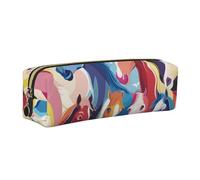 kkvhhyuo Trousse à crayons en cuir avec imprimé chevaux de dessin animé coloré - Trousse à crayons - Design fin - Avec fermeture éclair dorée - Pour étudiant, bureau, collège, doré, One Size