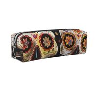 kkvhhyuo Trousse à crayons en cuir avec imprimé crânes en sucre - Trousse à crayons - Design fin - Avec fermeture éclair dorée - Pour étudiant, bureau, collège, Argenté., One Size, Organiseur de sac