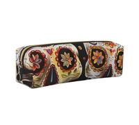 kkvhhyuo Trousse à crayons en cuir avec imprimé crânes en sucre - Trousse à crayons - Design fin - Avec fermeture éclair dorée - Pour étudiant, bureau, collège, doré, One Size, Organiseur de sac