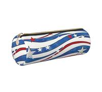 kkvhhyuo Trousse à crayons en cuir avec imprimé étoiles patriotiques et rayures du jour de l'indépendance - Trousse à crayons ronde portable avec fermeture éclair dorée - Multifonctionnelle - Pour