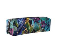 kkvhhyuo Trousse à crayons en cuir avec imprimé fleurs colorées et oiseaux - Trousse à crayons - Design fin - Avec fermeture éclair dorée - Taille de poche pour étudiant, bureau, collège, Argenté